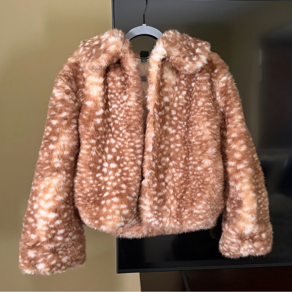 Faux Fur Womens Bambi-Print Jacket - Size XS